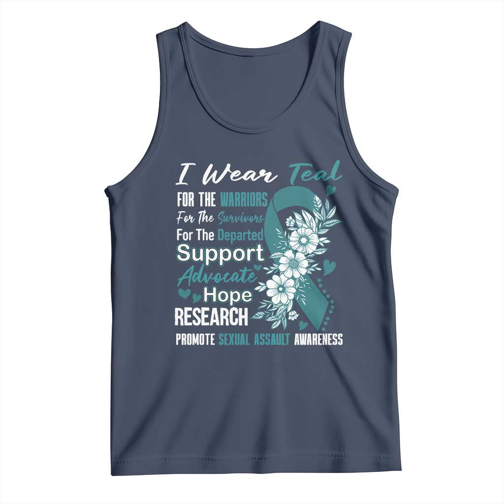 Sexual Assault Awareness Tank Top Teal Ribbon Flower TS14 Navy Print Your Wear