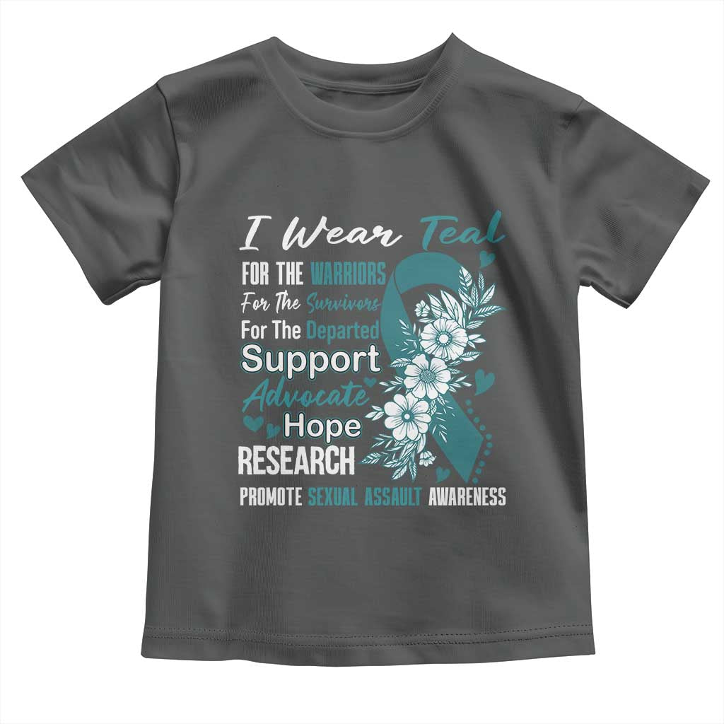 Sexual Assault Awareness Toddler T Shirt Teal Ribbon Flower TS14 Dark Heather Print Your Wear