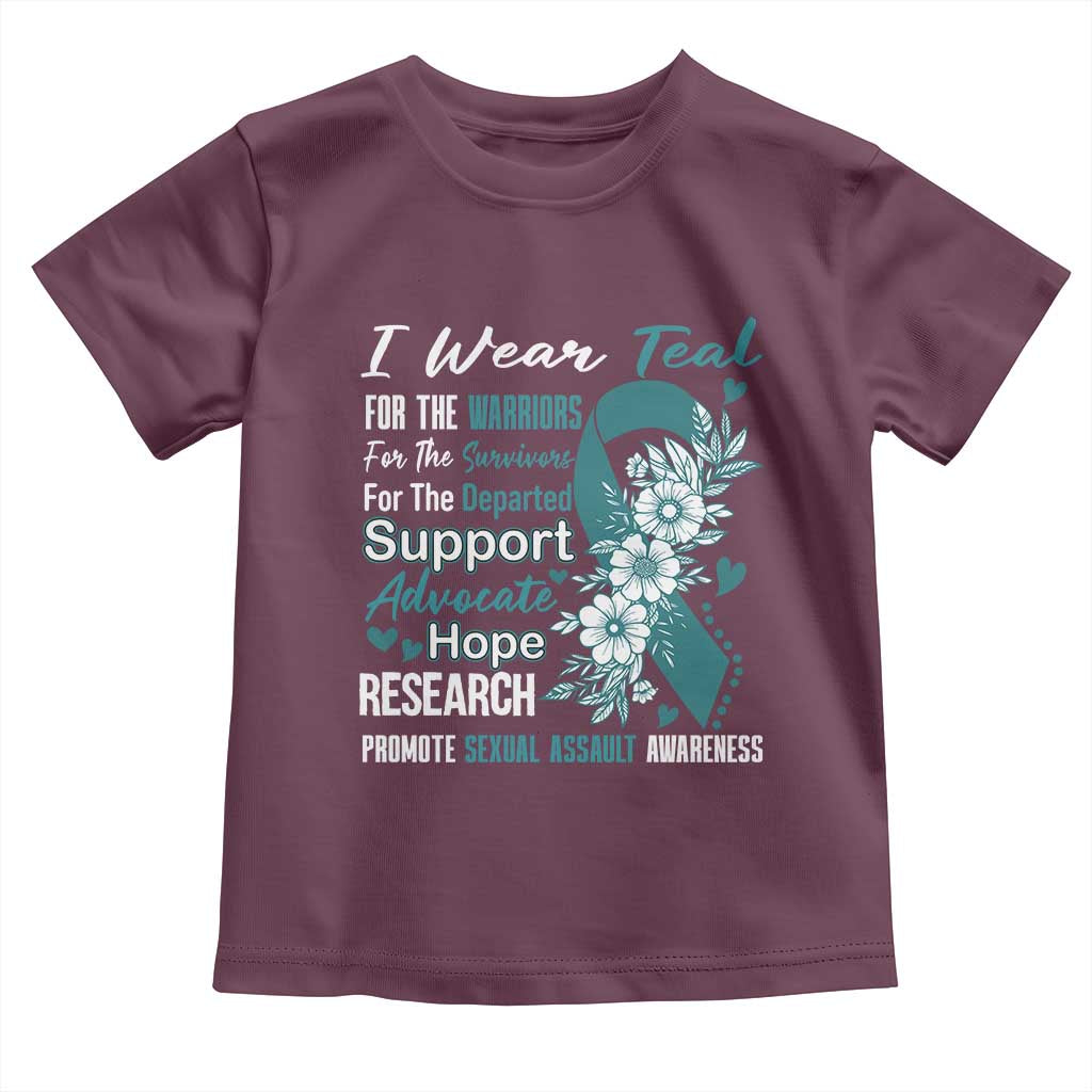 Sexual Assault Awareness Toddler T Shirt Teal Ribbon Flower TS14 Maroon Print Your Wear