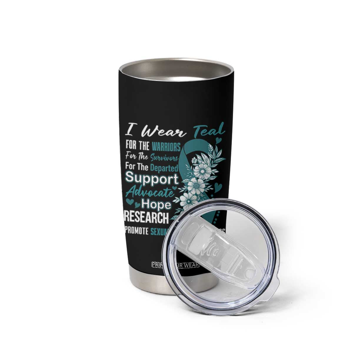 Sexual Assault Awareness Tumbler Cup Teal Ribbon Flower TS14 Print Your Wear