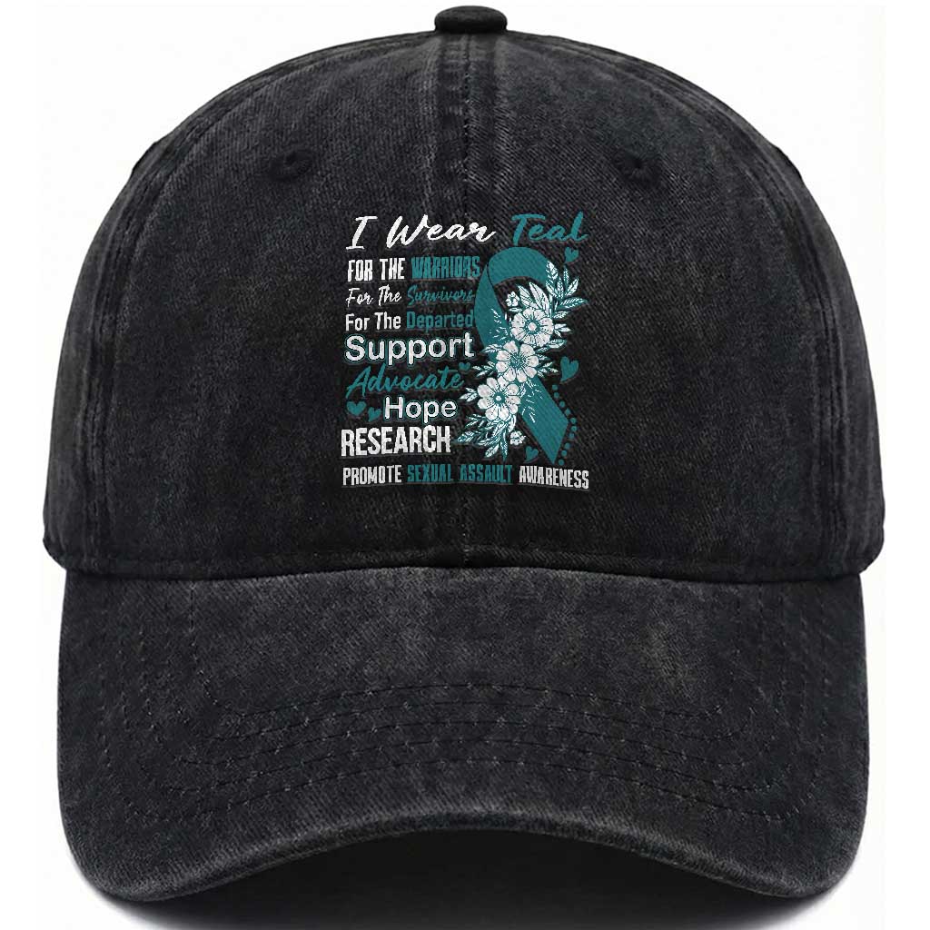 Sexual Assault Awareness Washed Cotton Baseball Cap Teal Ribbon Flower TS14 Print Your Wear