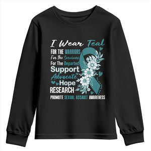 Sexual Assault Awareness Youth Sweatshirt Teal Ribbon Flower TS14 Black Print Your Wear
