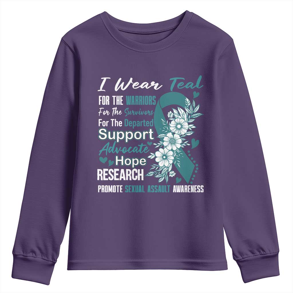 Sexual Assault Awareness Youth Sweatshirt Teal Ribbon Flower TS14 Purple Print Your Wear