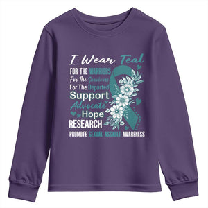 Sexual Assault Awareness Youth Sweatshirt Teal Ribbon Flower TS14 Purple Print Your Wear