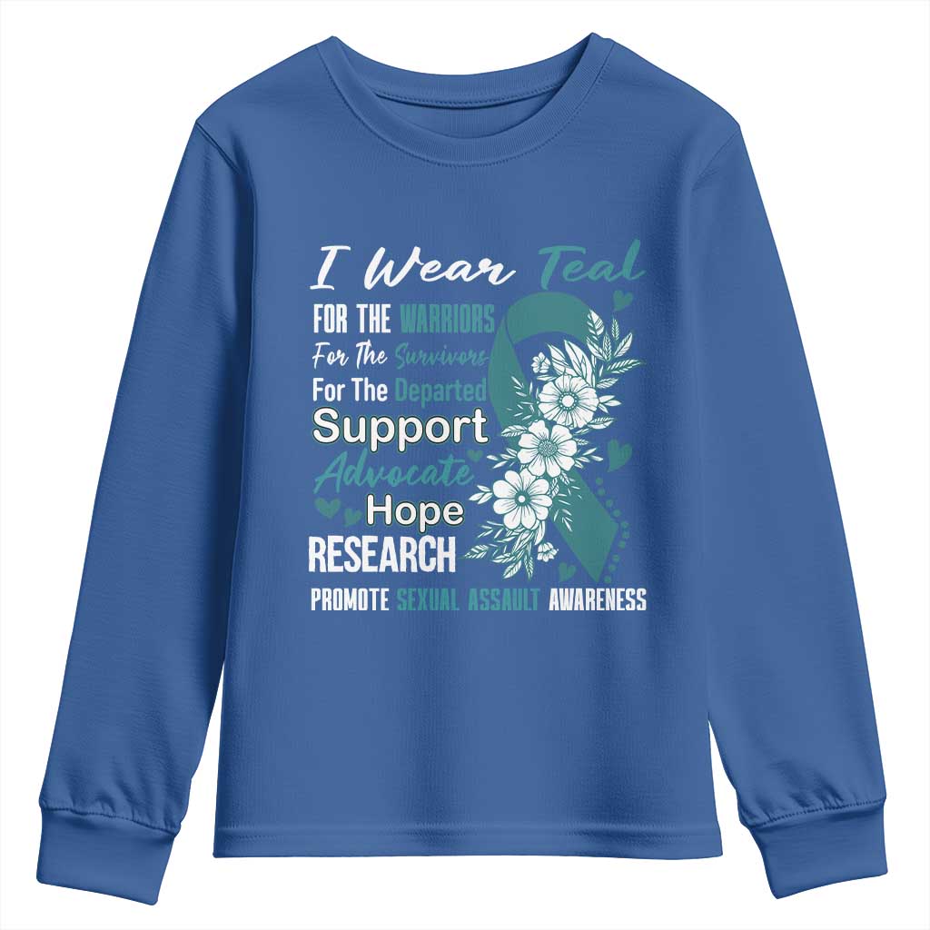 Sexual Assault Awareness Youth Sweatshirt Teal Ribbon Flower TS14 Royal Blue Print Your Wear