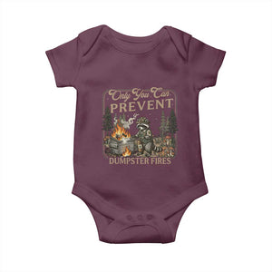 Only You Can Prevent Dumpster Fires Baby Onesie Funny Raccoon Mental Health Meme TS14 Maroon Print Your Wear