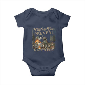 Only You Can Prevent Dumpster Fires Baby Onesie Funny Raccoon Mental Health Meme TS14 Navy Print Your Wear