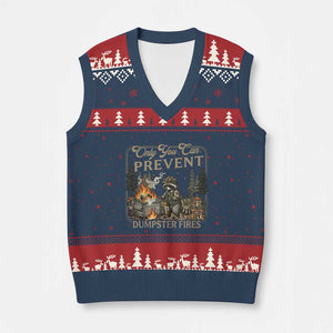 Only You Can Prevent Dumpster Fires V-Neck Knit Sweater Vest Funny Raccoon Mental Health Meme TS14 Navy Red Print Your Wear