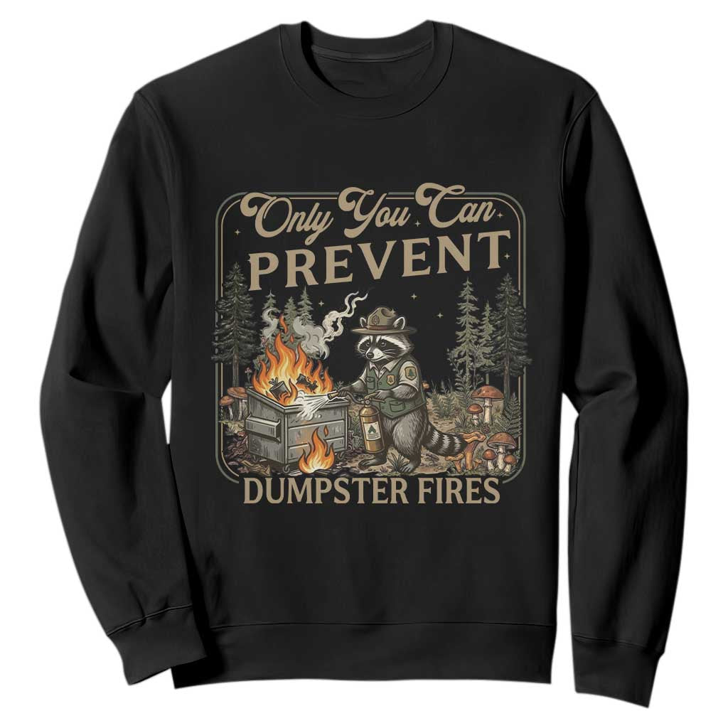 Only You Can Prevent Dumpster Fires Sweatshirt Funny Raccoon Mental Health Meme TS14 Black Print Your Wear