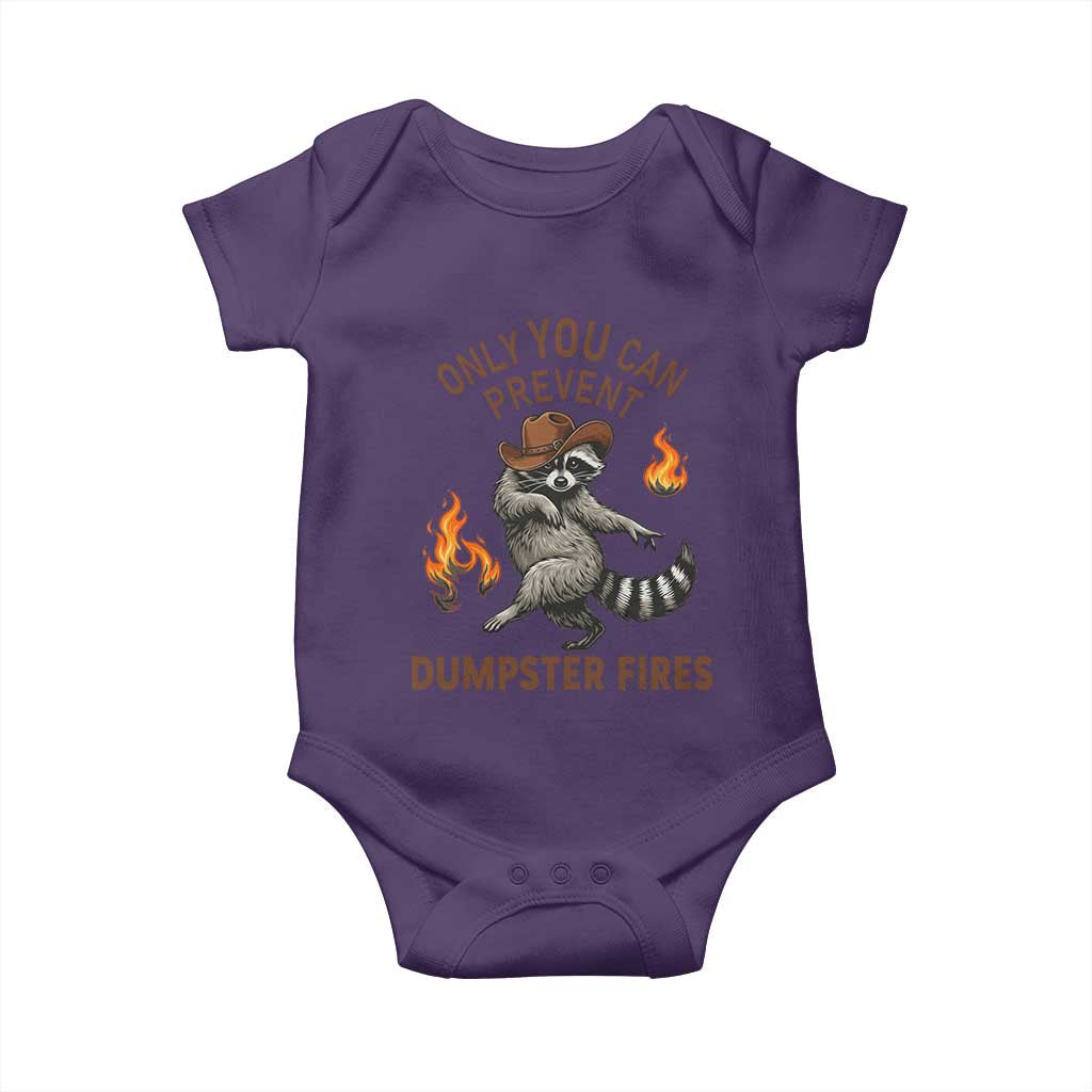 Only You Can Prevent Dumpster Fires Baby Onesie Funny Raccoon Sarcastic Humor TS14 Purple Print Your Wear