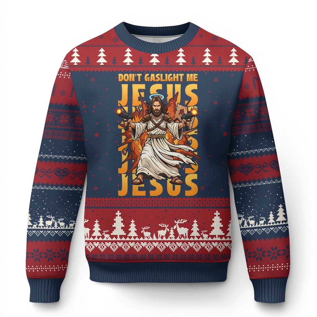 Don't Gaslight Me Jesus Ugly Christmas Sweater Funny Princess Cat Christian Meme TS14 Navy Red Print Your Wear