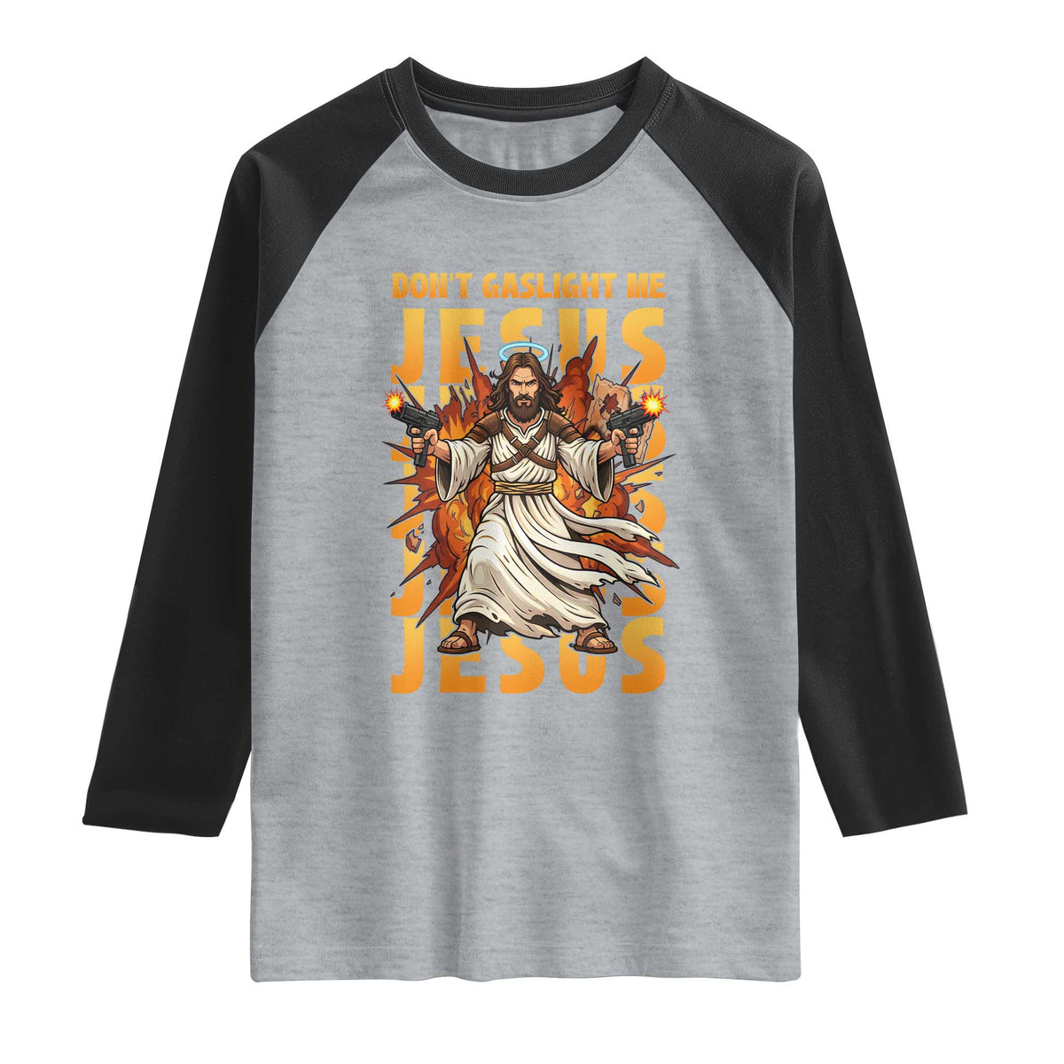 Don't Gaslight Me Jesus Raglan Shirt Funny Princess Cat Christian Meme TS14 Heather Gray Black Print Your Wear