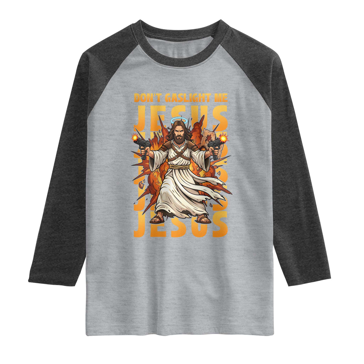 Don't Gaslight Me Jesus Raglan Shirt Funny Princess Cat Christian Meme TS14 Heather Gray Heather Charcoal Print Your Wear