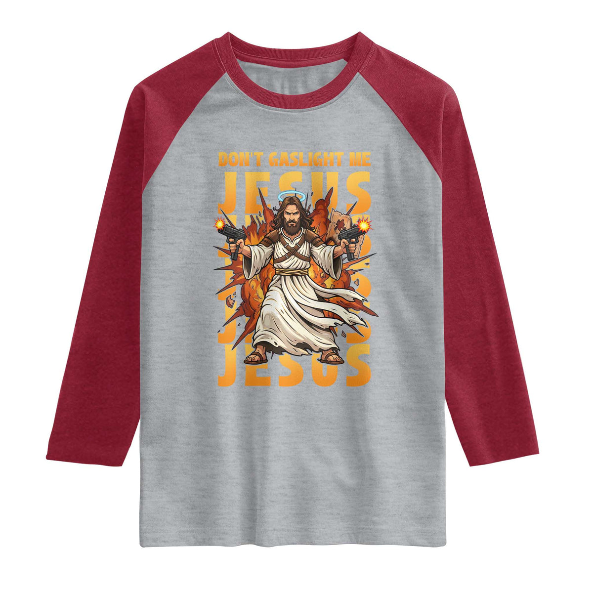 Don't Gaslight Me Jesus Raglan Shirt Funny Princess Cat Christian Meme TS14 Heather Gray Heather Red Print Your Wear