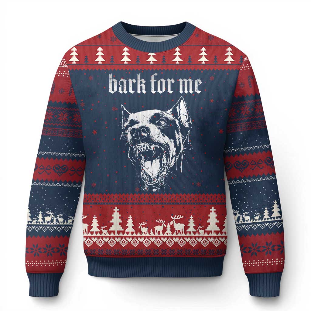 Bark For Me Ugly Christmas Sweater Gothic Dog Graphic TS14 Navy Red Print Your Wear