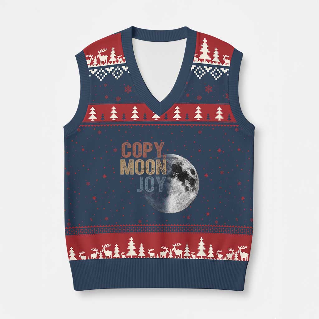 Copy Moon Joy V-Neck Knit Sweater Vest Funny Lunar Quote Graphic TS14 Navy Red Print Your Wear