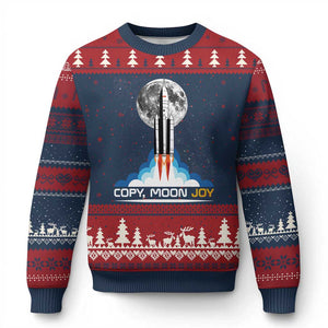 Copy Moon Joy Ugly Christmas Sweater Rocket Launch Full Moon TS14 Navy Red Print Your Wear