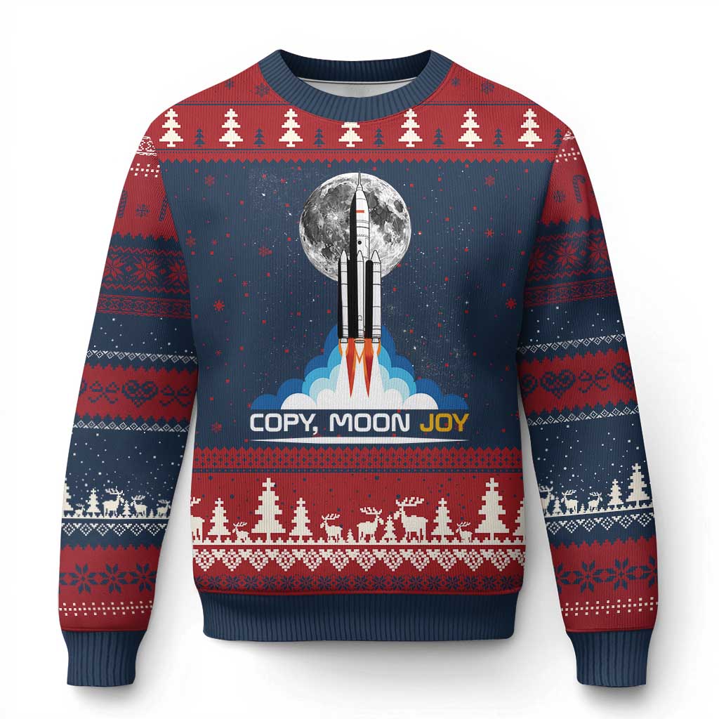 Copy Moon Joy Ugly Christmas Sweater Rocket Launch Full Moon TS14 Navy Red Print Your Wear