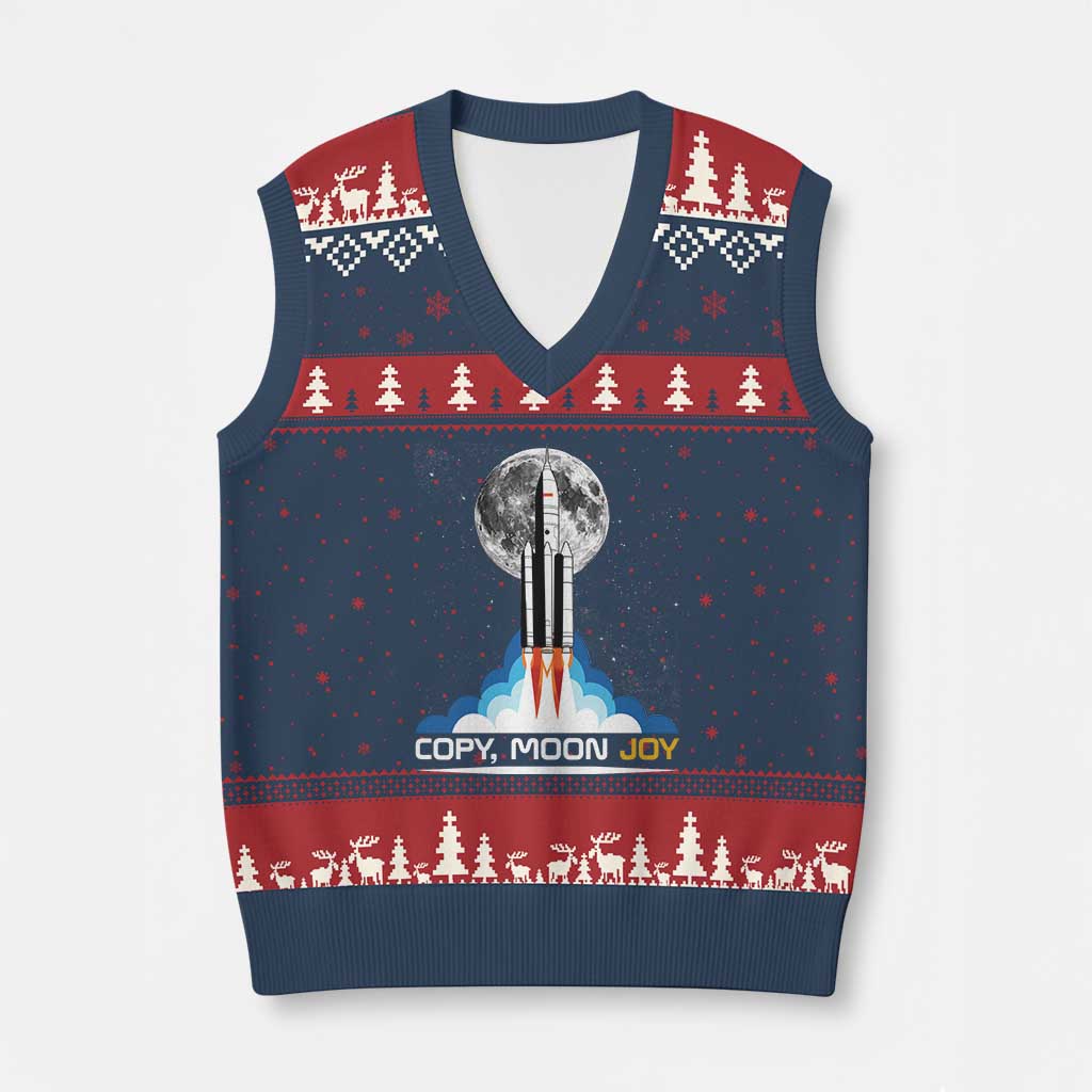 Copy Moon Joy V-Neck Knit Sweater Vest Rocket Launch Full Moon TS14 Navy Red Print Your Wear