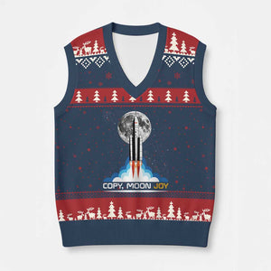 Copy Moon Joy V-Neck Knit Sweater Vest Rocket Launch Full Moon TS14 Navy Red Print Your Wear