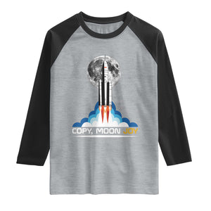 Copy Moon Joy Raglan Shirt Rocket Launch Full Moon TS14 Heather Gray Black Print Your Wear