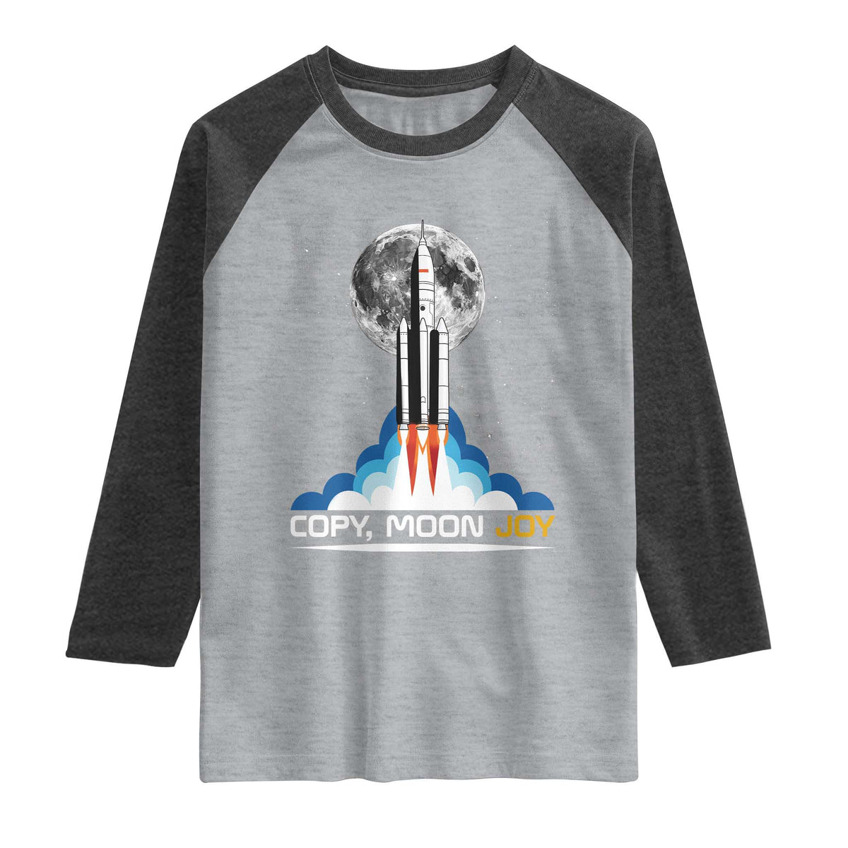 Copy Moon Joy Raglan Shirt Rocket Launch Full Moon TS14 Heather Gray Heather Charcoal Print Your Wear