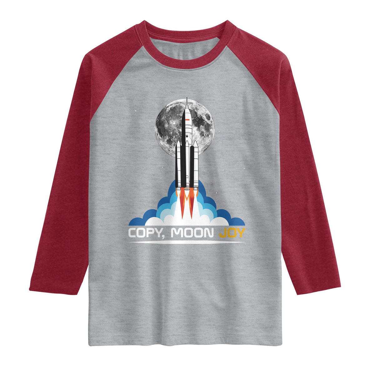 Copy Moon Joy Raglan Shirt Rocket Launch Full Moon TS14 Heather Gray Heather Red Print Your Wear