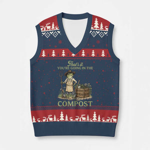 That's It You're Going in the Compost V-Neck Knit Sweater Vest Funny Frog Gardener Meme TS14 Navy Red Print Your Wear
