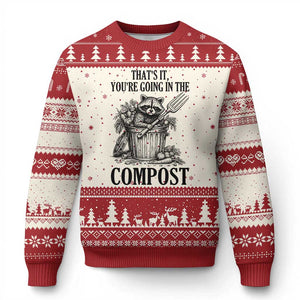 That's It You're Going in the Compost Ugly Christmas Sweater Funny Raccoon Gardener Meme TS14 Beige Red Print Your Wear