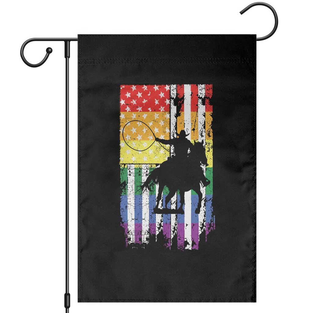 Rodeo Gay Cowboy Western LGBTQ Rainbow Flag Garden Flag TS14 Black Print Your Wear