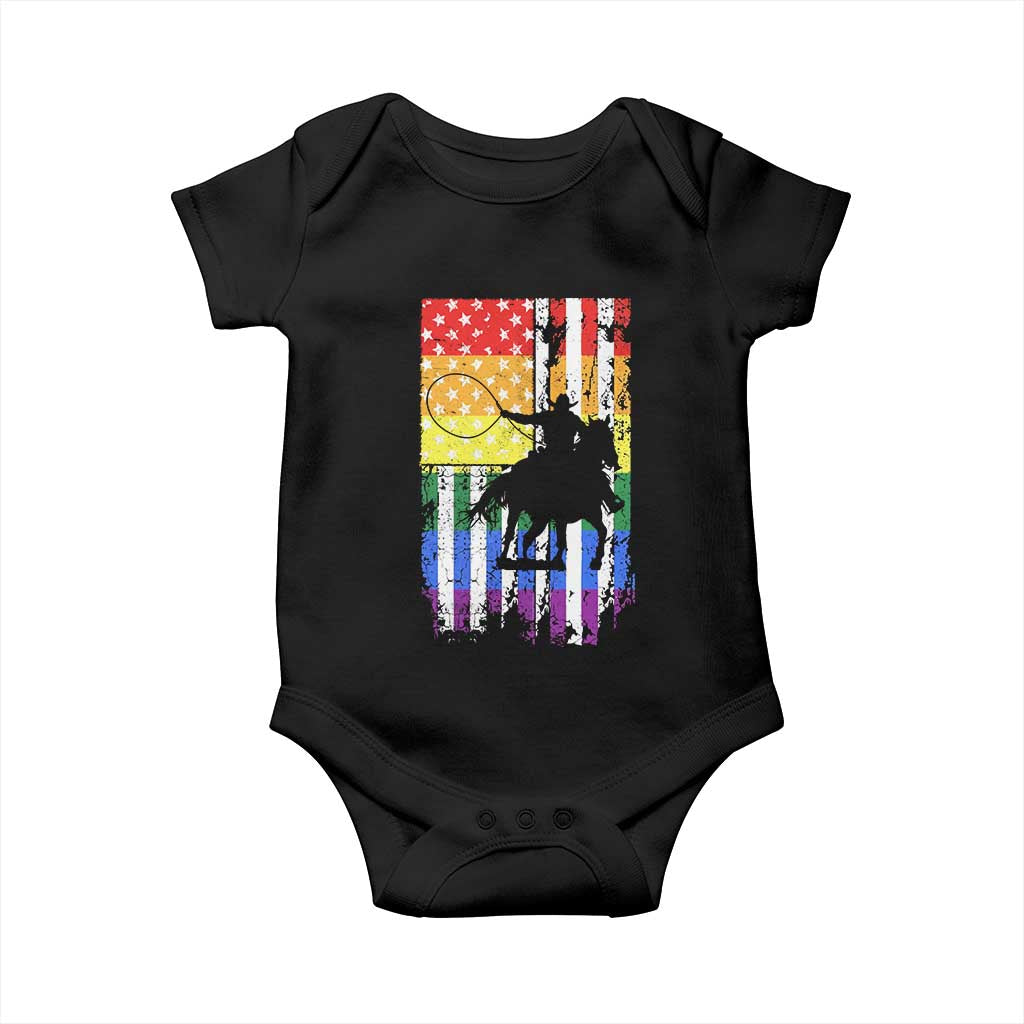 Rodeo Gay Cowboy Western LGBTQ Rainbow Flag Baby Onesie TS14 Black Print Your Wear
