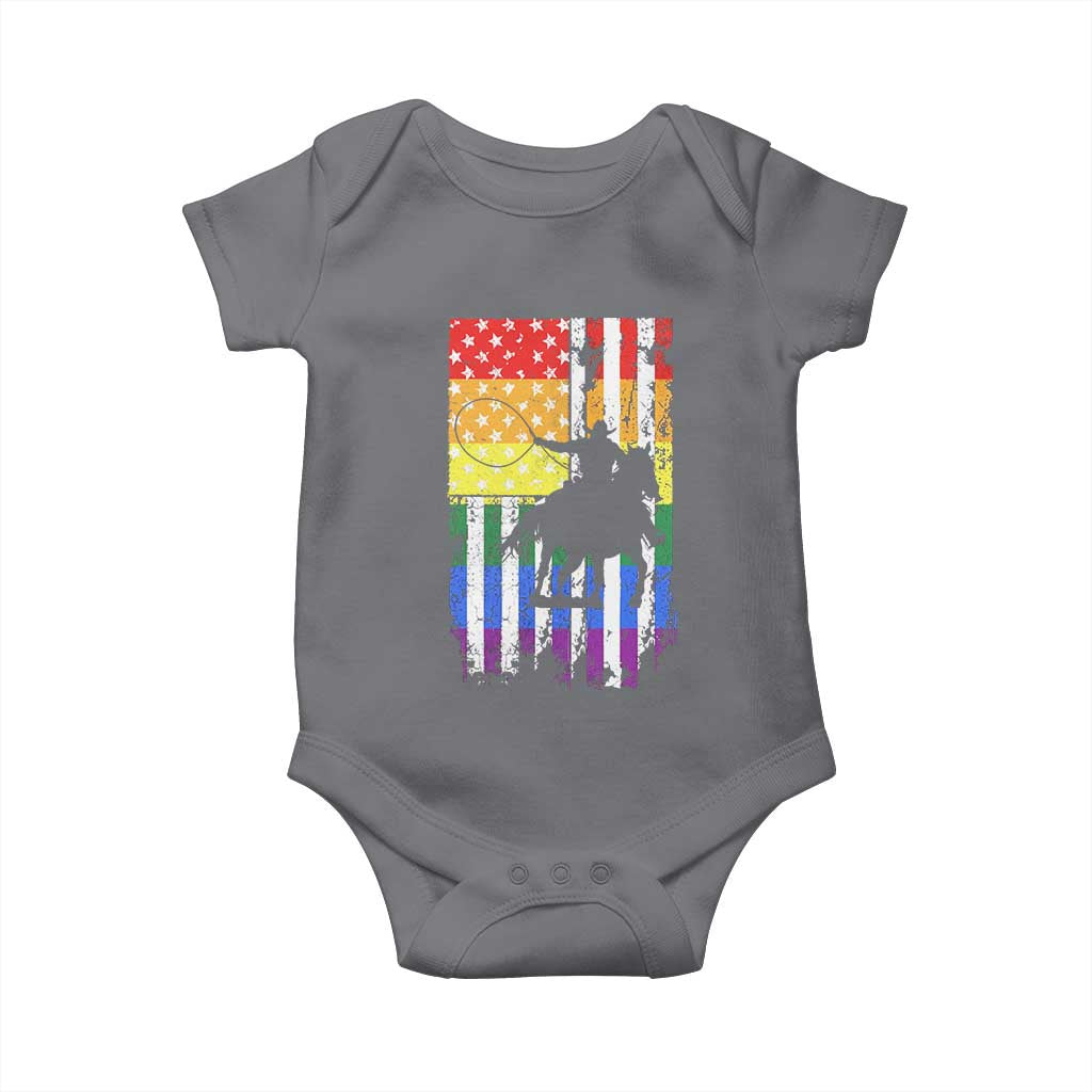 Rodeo Gay Cowboy Western LGBTQ Rainbow Flag Baby Onesie TS14 Charcoal Print Your Wear