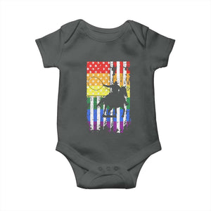 Rodeo Gay Cowboy Western LGBTQ Rainbow Flag Baby Onesie TS14 Dark Heather Print Your Wear