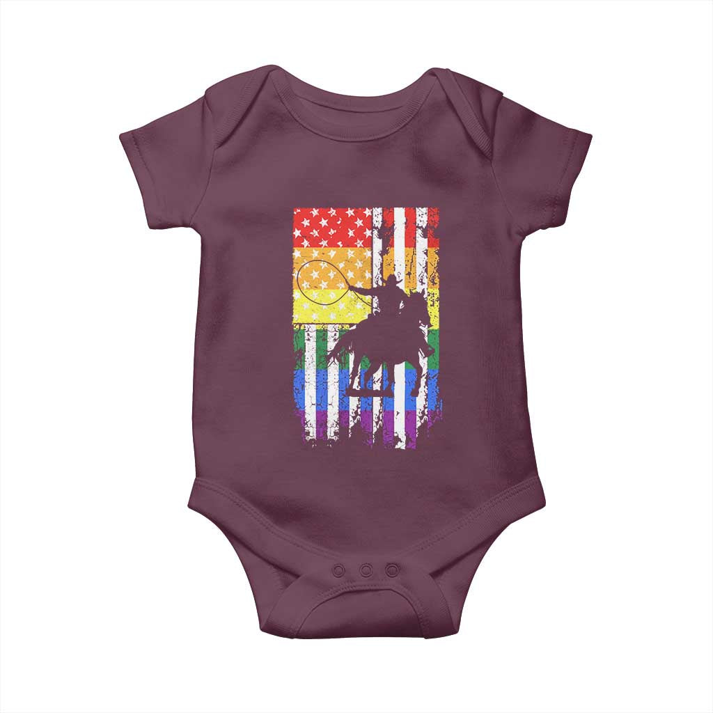 Rodeo Gay Cowboy Western LGBTQ Rainbow Flag Baby Onesie TS14 Maroon Print Your Wear