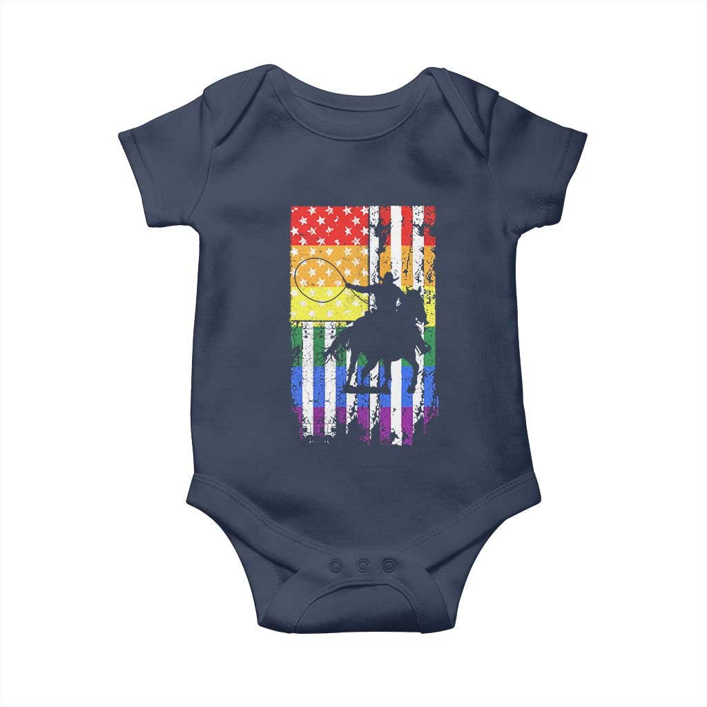 Rodeo Gay Cowboy Western LGBTQ Rainbow Flag Baby Onesie TS14 Navy Print Your Wear