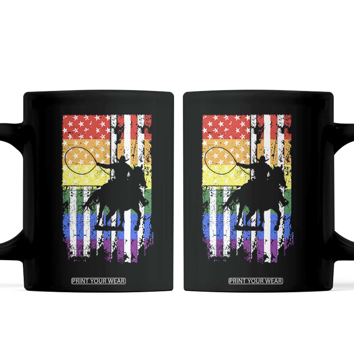 Rodeo Gay Cowboy Western LGBTQ Rainbow Flag Coffee Mug