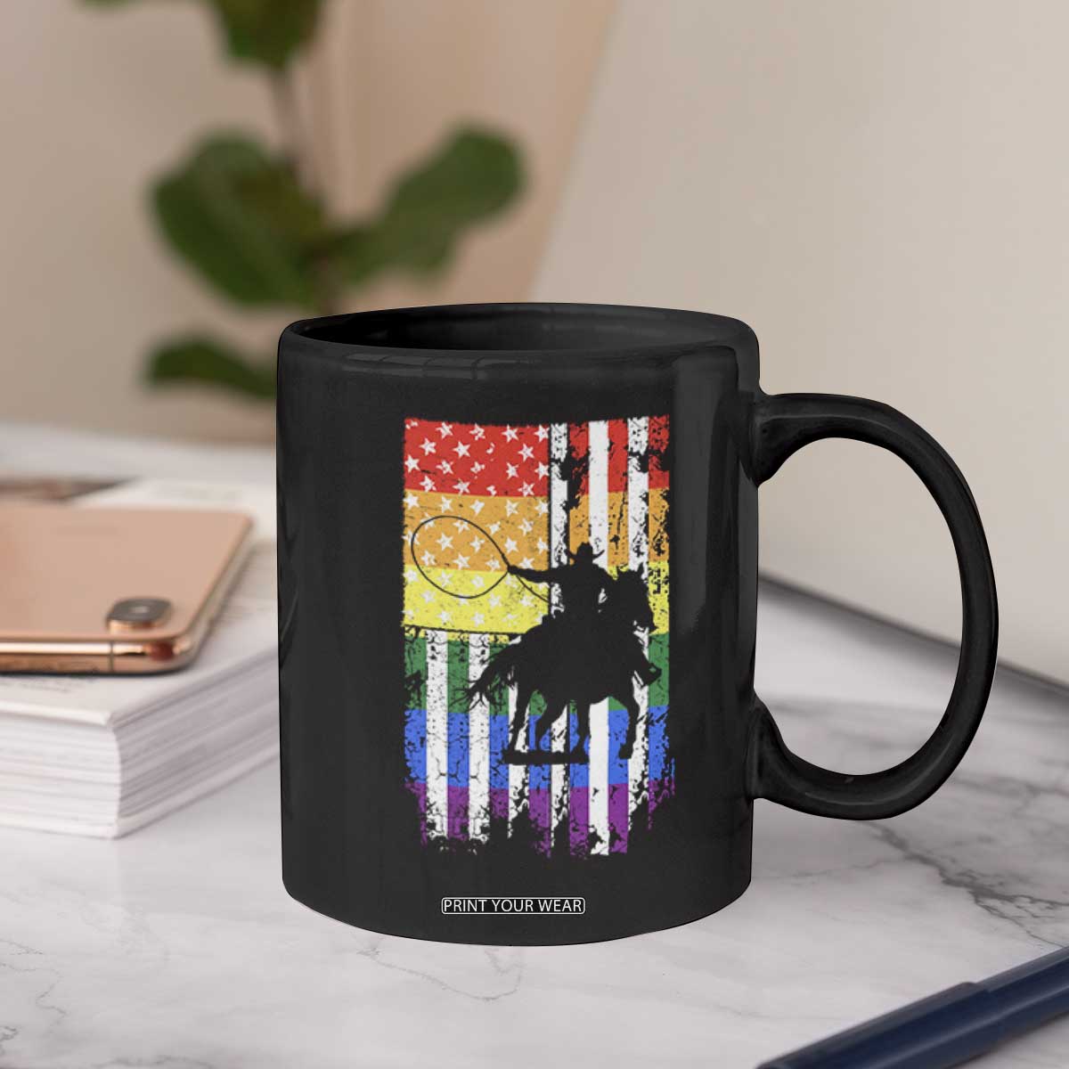 Rodeo Gay Cowboy Western LGBTQ Rainbow Flag Coffee Mug TS14 Print Your Wear