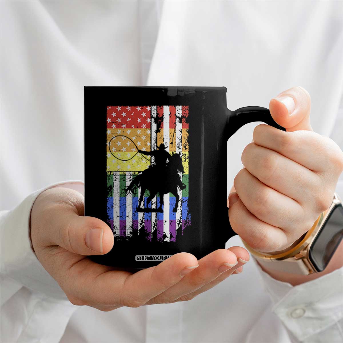Rodeo Gay Cowboy Western LGBTQ Rainbow Flag Coffee Mug TS14 Print Your Wear