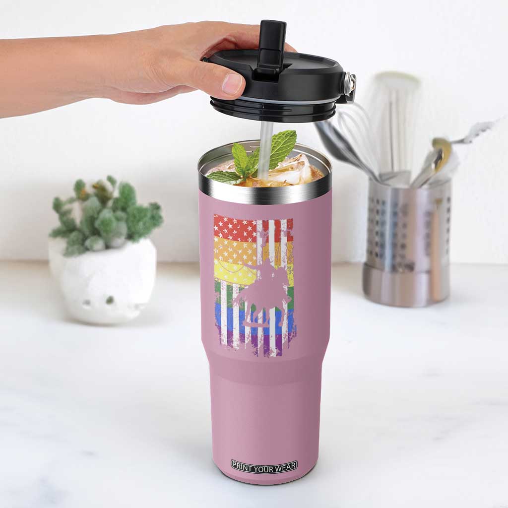 Rodeo Gay Cowboy Western LGBTQ Rainbow Flag Flip Straw Tumbler TS14 One Size: 30 oz Light Pink Print Your Wear