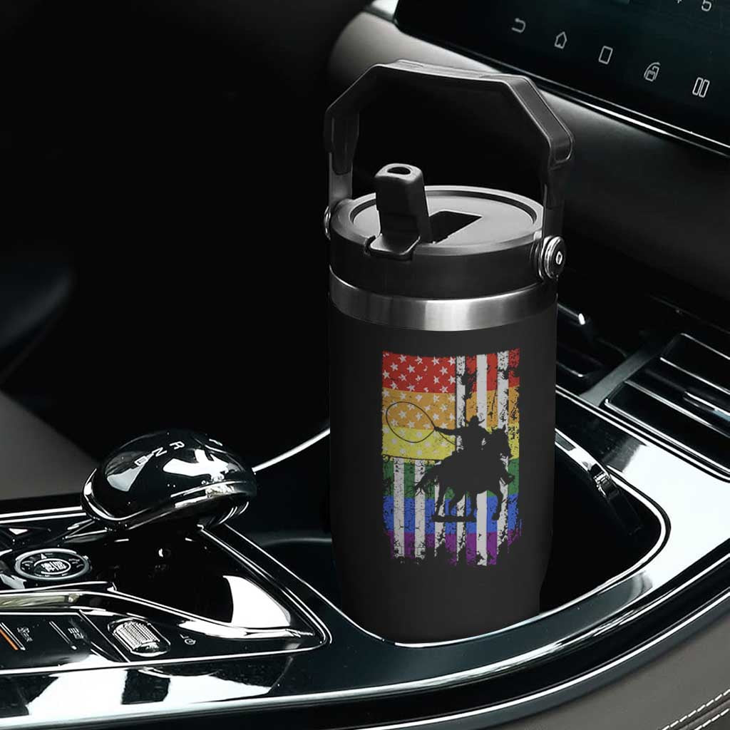 Rodeo Gay Cowboy Western LGBTQ Rainbow Flag Flip Straw Tumbler TS14 Print Your Wear