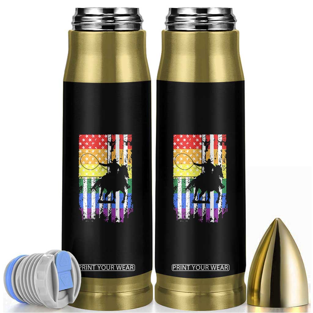 Rodeo Gay Cowboy Western LGBTQ Rainbow Flag Bullet Tumbler TS14 Black Print Your Wear