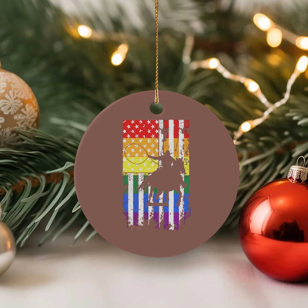 Rodeo Gay Cowboy Western LGBTQ Rainbow Flag Ceramic Ornament TS14 1pc Mocha Print Your Wear