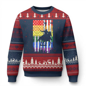 Rodeo Gay Cowboy Western LGBTQ Rainbow Flag Ugly Christmas Sweater TS14 Navy Red Print Your Wear