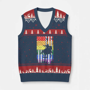 Rodeo Gay Cowboy Western LGBTQ Rainbow Flag V-Neck Knit Sweater Vest TS14 Navy Red Print Your Wear