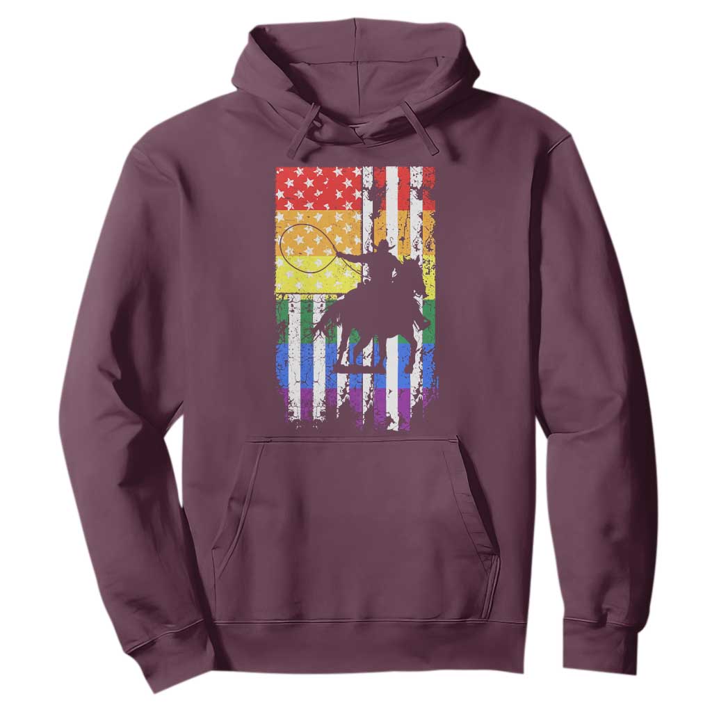 Rodeo Gay Cowboy Western LGBTQ Rainbow Flag Hoodie TS14 Maroon Print Your Wear
