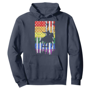 Rodeo Gay Cowboy Western LGBTQ Rainbow Flag Hoodie TS14 Navy Print Your Wear