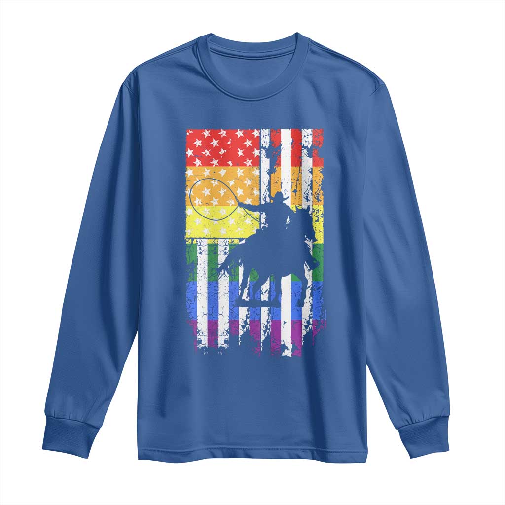 Rodeo Gay Cowboy Western LGBTQ Rainbow Flag Long Sleeve Shirt TS14 Royal Blue Print Your Wear