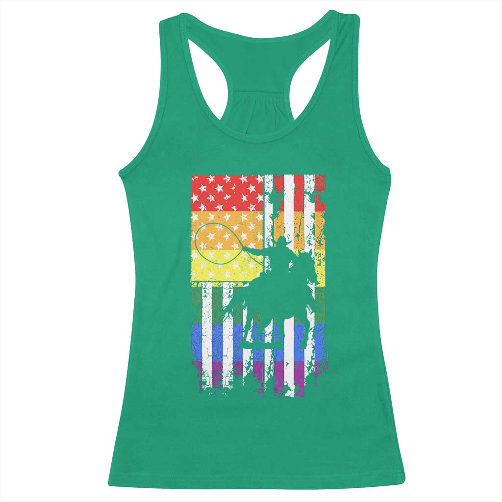 Rodeo Gay Cowboy Western LGBTQ Rainbow Flag Racerback Tank Top TS14 Irish Green Print Your Wear
