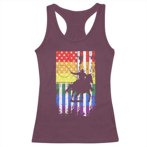 Rodeo Gay Cowboy Western LGBTQ Rainbow Flag Racerback Tank Top TS14 Maroon Print Your Wear
