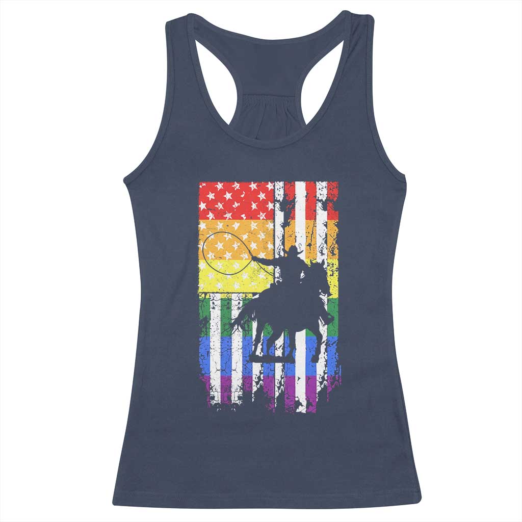 Rodeo Gay Cowboy Western LGBTQ Rainbow Flag Racerback Tank Top TS14 Navy Print Your Wear